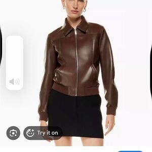 Aritzia Babaton Arc leather bomber rich mocha brown size medium NWT